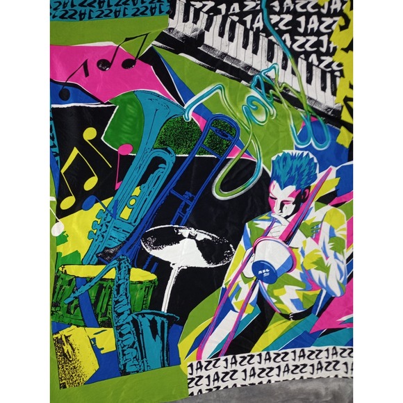 Vintage Silk Scarf Jazz Music Bold Bright 34x33 Unique Trombone Casca 80s - Picture 2 of 10